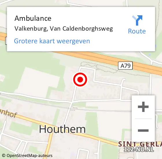 Locatie op kaart van de 112 melding: Ambulance Valkenburg, Van Caldenborghsweg op 5 maart 2014 14:09