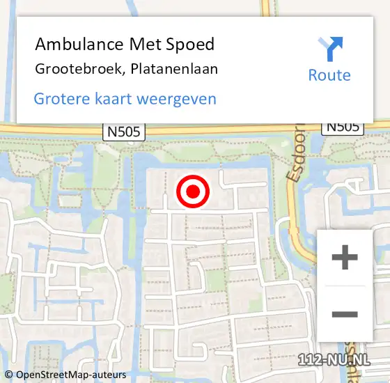 Locatie op kaart van de 112 melding: Ambulance Met Spoed Naar Grootebroek, Platanenlaan op 9 augustus 2018 01:17