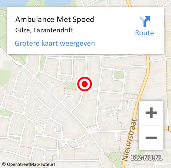 Locatie op kaart van de 112 melding: Ambulance Met Spoed Naar Gilze, Fazantendrift op 9 augustus 2018 01:31