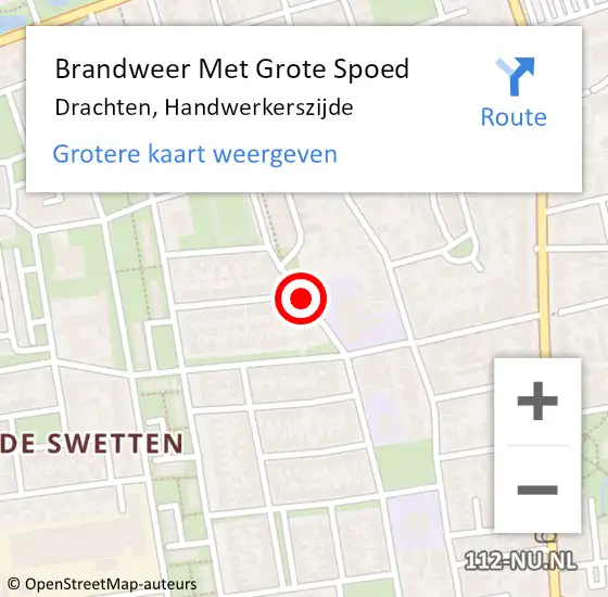 Locatie op kaart van de 112 melding: Brandweer Met Grote Spoed Naar Drachten, Handwerkerszijde op 9 augustus 2018 02:53