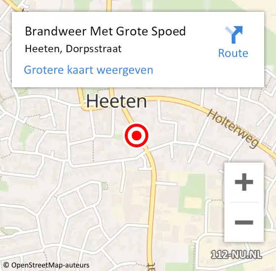 Locatie op kaart van de 112 melding: Brandweer Met Grote Spoed Naar Heeten, Dorpsstraat op 9 augustus 2018 06:50