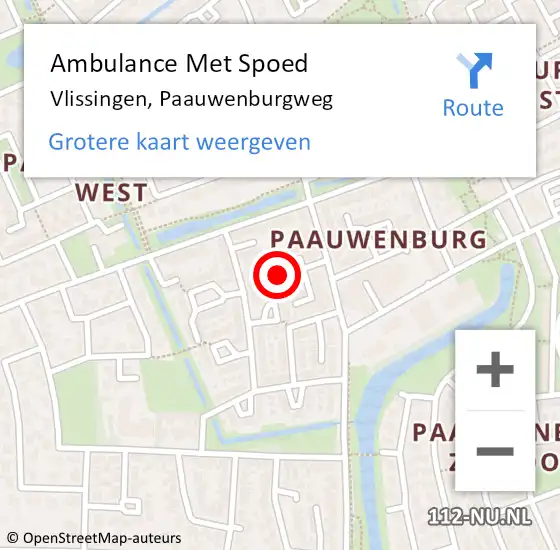 Locatie op kaart van de 112 melding: Ambulance Met Spoed Naar Vlissingen, Paauwenburgweg op 9 augustus 2018 07:48