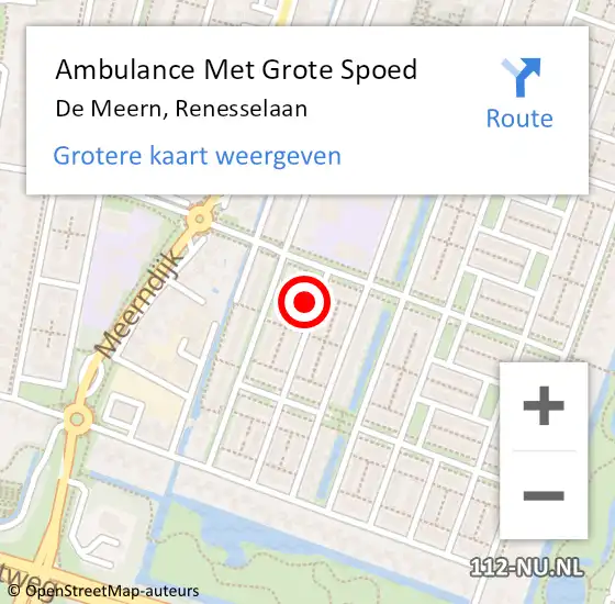 Locatie op kaart van de 112 melding: Ambulance Met Grote Spoed Naar De Meern, Renesselaan op 9 augustus 2018 09:56