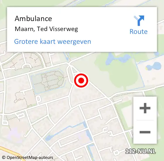 Locatie op kaart van de 112 melding: Ambulance Maarn, Ted Visserweg op 9 augustus 2018 10:07