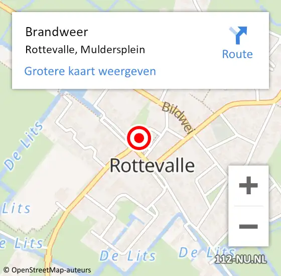 Locatie op kaart van de 112 melding: Brandweer Rottevalle, Muldersplein op 5 maart 2014 14:32