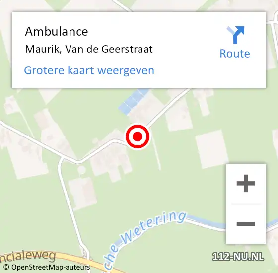 Locatie op kaart van de 112 melding: Ambulance Maurik, Van de Geerstraat op 9 augustus 2018 11:51