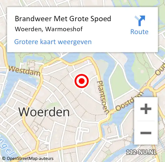 Locatie op kaart van de 112 melding: Brandweer Met Grote Spoed Naar Woerden, Warmoeshof op 9 augustus 2018 12:30