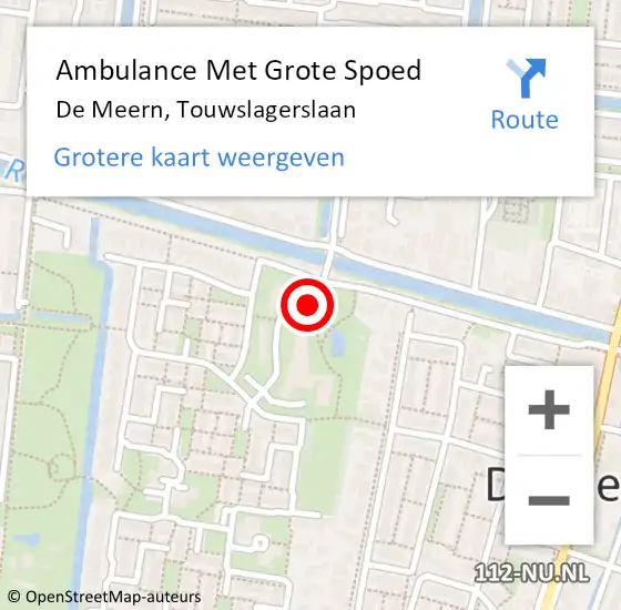 Locatie op kaart van de 112 melding: Ambulance Met Grote Spoed Naar De Meern, Touwslagerslaan op 9 augustus 2018 13:04