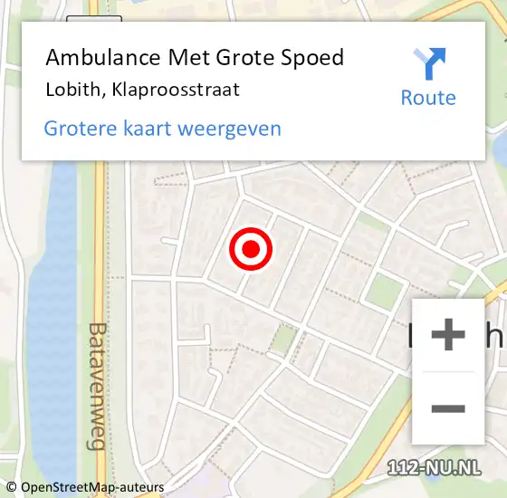 Locatie op kaart van de 112 melding: Ambulance Met Grote Spoed Naar Lobith, Klaproosstraat op 9 augustus 2018 13:46