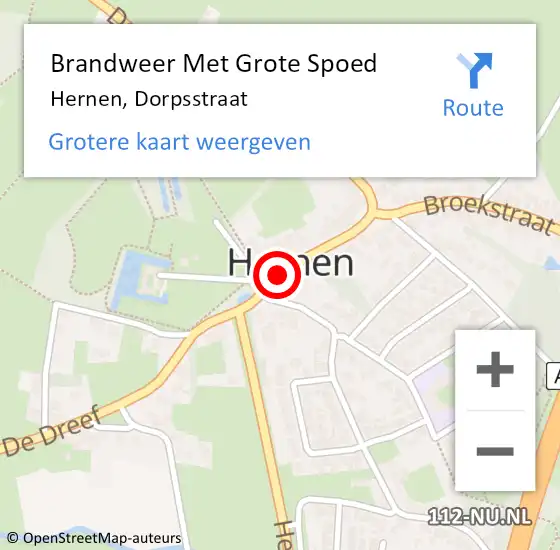 Locatie op kaart van de 112 melding: Brandweer Met Grote Spoed Naar Hernen, Dorpsstraat op 9 augustus 2018 14:05