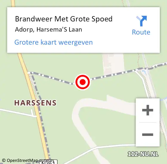 Locatie op kaart van de 112 melding: Brandweer Met Grote Spoed Naar Adorp, Harsema'S Laan op 9 augustus 2018 15:35