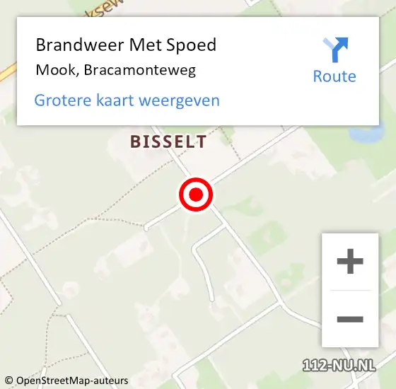 Locatie op kaart van de 112 melding: Brandweer Met Spoed Naar Mook, Bracamonteweg op 9 augustus 2018 16:03