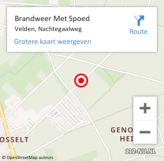 Locatie op kaart van de 112 melding: Brandweer Met Spoed Naar Velden, Nachtegaalweg op 9 augustus 2018 16:09