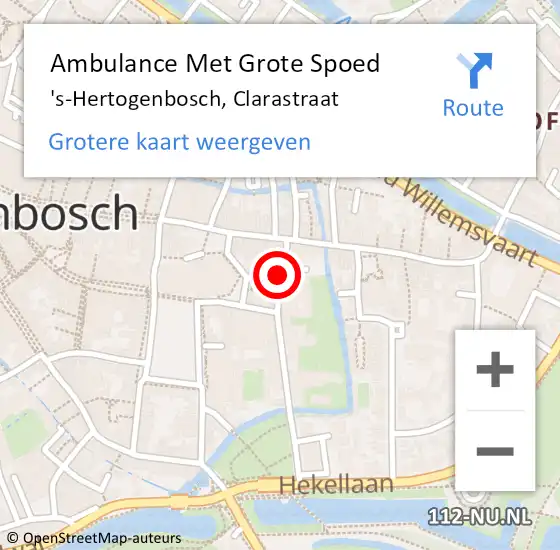 Locatie op kaart van de 112 melding: Ambulance Met Grote Spoed Naar 's-Hertogenbosch, Clarastraat op 9 augustus 2018 16:32