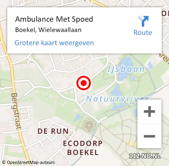 Locatie op kaart van de 112 melding: Ambulance Met Spoed Naar Boekel, Wielewaallaan op 9 augustus 2018 16:37