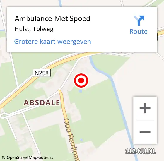 Locatie op kaart van de 112 melding: Ambulance Met Spoed Naar Hulst, Tolweg op 9 augustus 2018 16:40