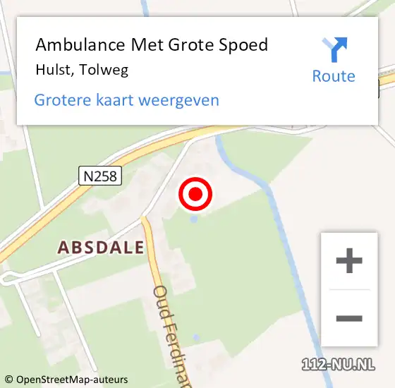 Locatie op kaart van de 112 melding: Ambulance Met Grote Spoed Naar Hulst, Tolweg op 9 augustus 2018 16:43