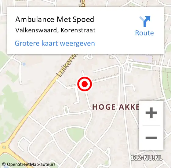 Locatie op kaart van de 112 melding: Ambulance Met Spoed Naar Valkenswaard, Korenstraat op 9 augustus 2018 17:04