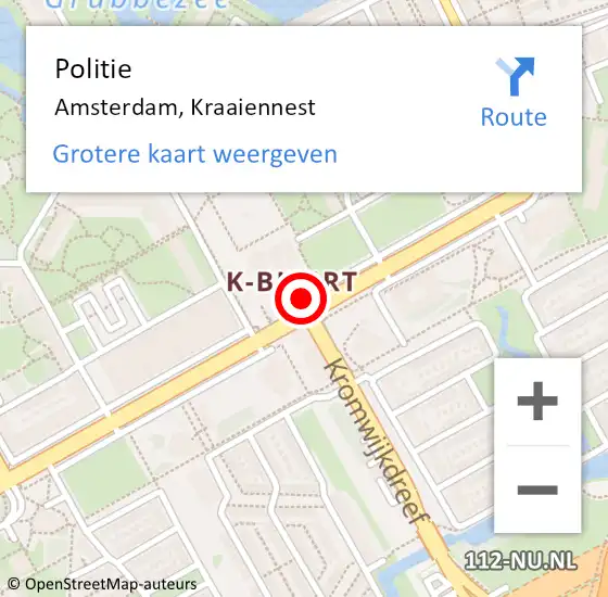 Locatie op kaart van de 112 melding: Politie Amsterdam, Kraaiennest op 9 augustus 2018 17:42