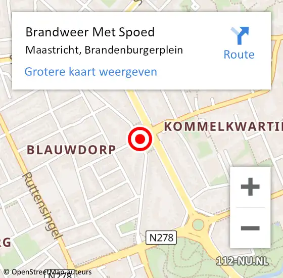 Locatie op kaart van de 112 melding: Brandweer Met Spoed Naar Maastricht, Brandenburgerplein op 9 augustus 2018 18:23