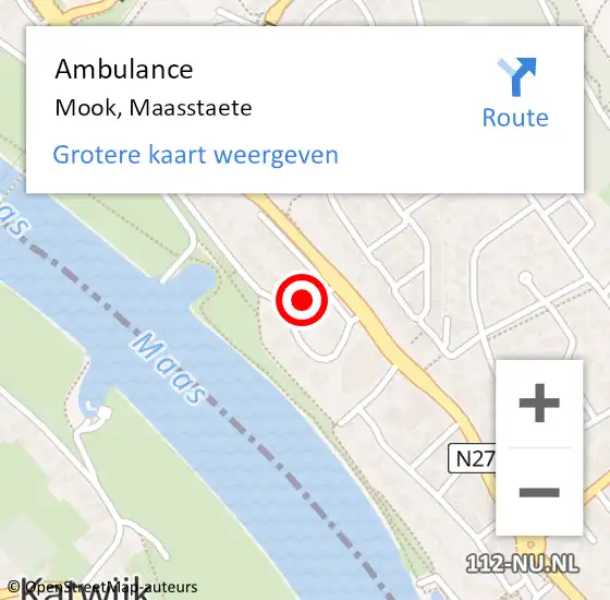 Locatie op kaart van de 112 melding: Ambulance Mook, Maasstaete op 9 augustus 2018 19:15