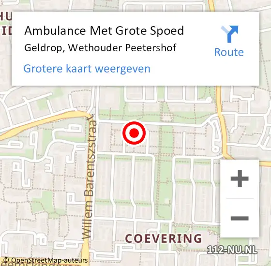 Locatie op kaart van de 112 melding: Ambulance Met Grote Spoed Naar Geldrop, Wethouder Peetershof op 9 augustus 2018 19:51