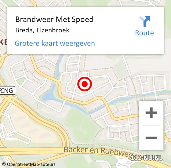 Locatie op kaart van de 112 melding: Brandweer Met Spoed Naar Breda, Elzenbroek op 9 augustus 2018 19:54