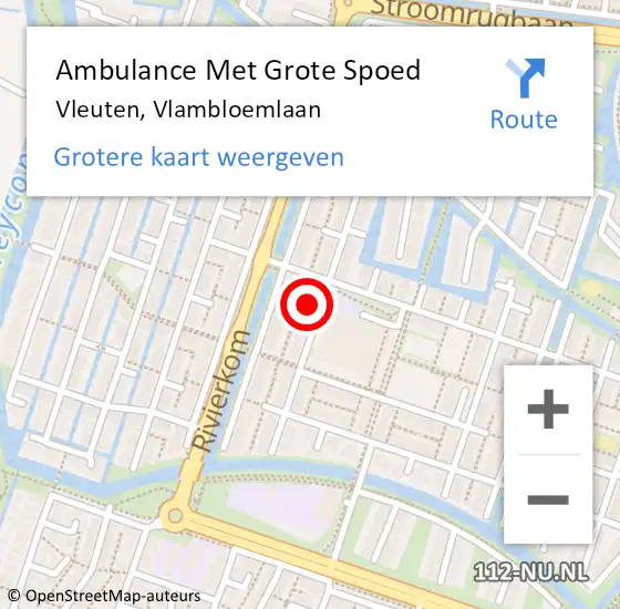 Locatie op kaart van de 112 melding: Ambulance Met Grote Spoed Naar Vleuten, Vlambloemlaan op 9 augustus 2018 20:20