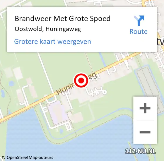 Locatie op kaart van de 112 melding: Brandweer Met Grote Spoed Naar Oostwold, Huningaweg op 9 augustus 2018 20:21