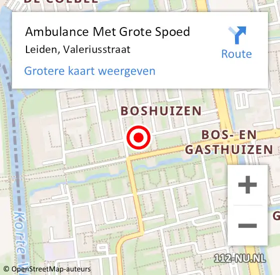 Locatie op kaart van de 112 melding: Ambulance Met Grote Spoed Naar Leiden, Valeriusstraat op 9 augustus 2018 20:56