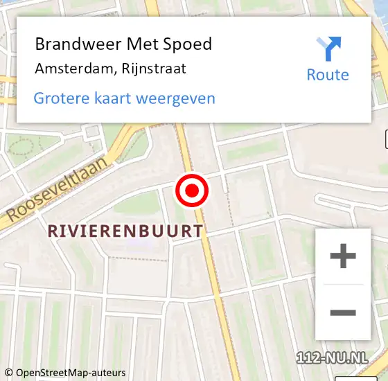 Locatie op kaart van de 112 melding: Brandweer Met Spoed Naar Amsterdam, Rijnstraat op 9 augustus 2018 22:01
