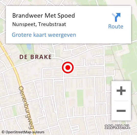 Locatie op kaart van de 112 melding: Brandweer Met Spoed Naar Nunspeet, Treubstraat op 9 augustus 2018 22:26