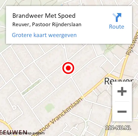 Locatie op kaart van de 112 melding: Brandweer Met Spoed Naar Reuver, Pastoor Rijnderslaan op 9 augustus 2018 22:31