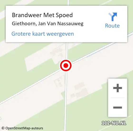 Locatie op kaart van de 112 melding: Brandweer Met Spoed Naar Giethoorn, Jan Van Nassauweg op 9 augustus 2018 22:49