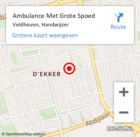 Locatie op kaart van de 112 melding: Ambulance Met Grote Spoed Naar Veldhoven, Handwijzer op 9 augustus 2018 23:46