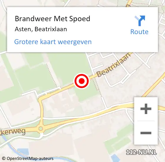 Locatie op kaart van de 112 melding: Brandweer Met Spoed Naar Asten, Beatrixlaan op 9 augustus 2018 23:59