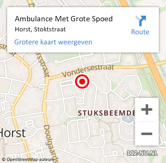 Locatie op kaart van de 112 melding: Ambulance Met Grote Spoed Naar Horst, Stoktstraat op 5 maart 2014 15:36