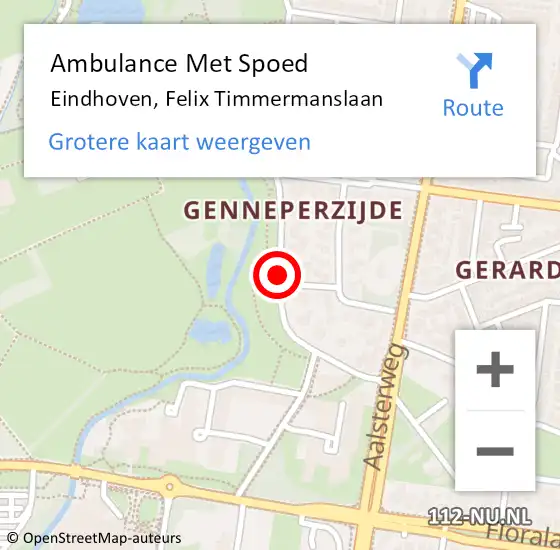 Locatie op kaart van de 112 melding: Ambulance Met Spoed Naar Eindhoven, Felix Timmermanslaan op 10 augustus 2018 00:30