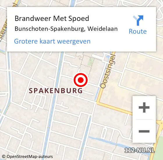 Locatie op kaart van de 112 melding: Brandweer Met Spoed Naar Bunschoten-Spakenburg, Weidelaan op 10 augustus 2018 06:42