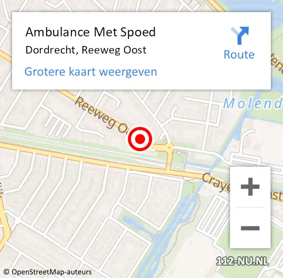 Locatie op kaart van de 112 melding: Ambulance Met Spoed Naar Dordrecht, Reeweg Oost op 10 augustus 2018 07:13