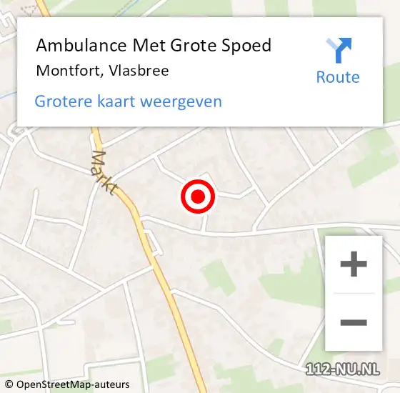 Locatie op kaart van de 112 melding: Ambulance Met Grote Spoed Naar Montfort, Vlasbree op 10 augustus 2018 07:34