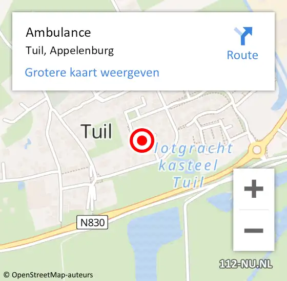 Locatie op kaart van de 112 melding: Ambulance Tuil, Appelenburg op 10 augustus 2018 08:22