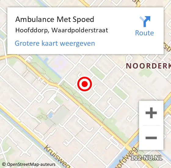 Locatie op kaart van de 112 melding: Ambulance Met Spoed Naar Hoofddorp, Waardpolderstraat op 10 augustus 2018 08:25