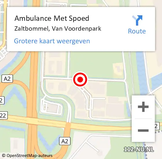 Locatie op kaart van de 112 melding: Ambulance Met Spoed Naar Zaltbommel, Van Voordenpark op 10 augustus 2018 08:25