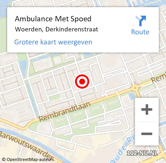 Locatie op kaart van de 112 melding: Ambulance Met Spoed Naar Woerden, Derkinderenstraat op 10 augustus 2018 08:29