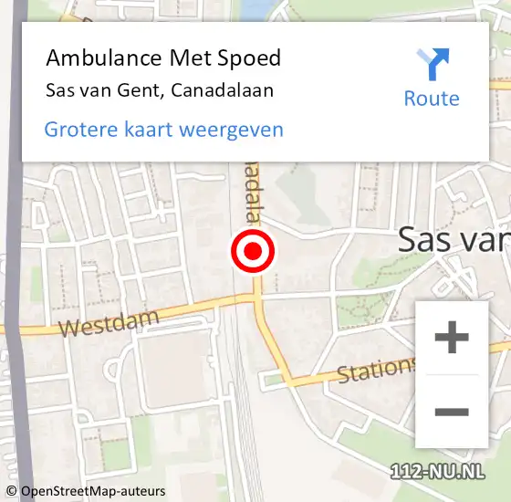 Locatie op kaart van de 112 melding: Ambulance Met Spoed Naar Sas van Gent, Canadalaan op 10 augustus 2018 10:19