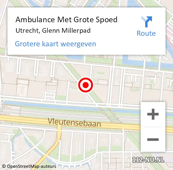 Locatie op kaart van de 112 melding: Ambulance Met Grote Spoed Naar Utrecht, Glenn Millerpad op 10 augustus 2018 11:40