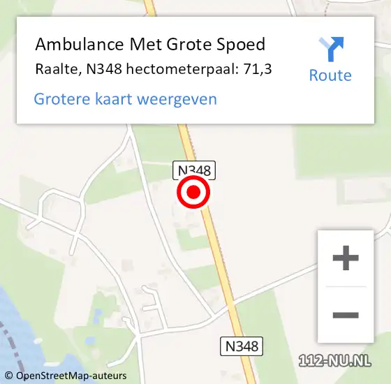 Locatie op kaart van de 112 melding: Ambulance Met Grote Spoed Naar Raalte, N348 hectometerpaal: 71,3 op 10 augustus 2018 11:43