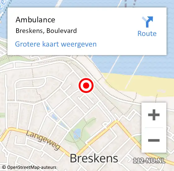 Locatie op kaart van de 112 melding: Ambulance Breskens, Boulevard op 10 augustus 2018 13:47