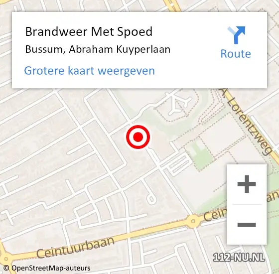 Locatie op kaart van de 112 melding: Brandweer Met Spoed Naar Bussum, Abraham Kuyperlaan op 10 augustus 2018 13:51